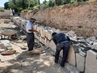 اتمام عملیات پی ریزی احداث دیوار سنگی در خیابان سوسنگرد 