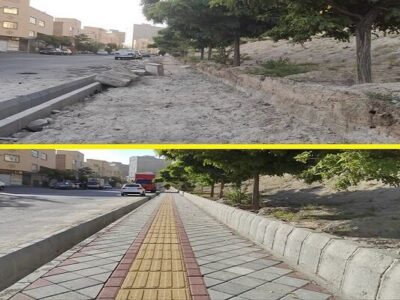 اتمام کفسازی پیاده رو خیابان بهاران توسط شهرداری ناحیه دو منطقه ۲